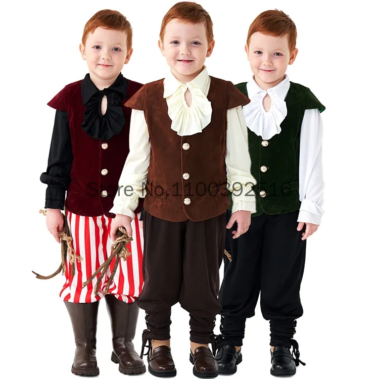 Costumes de cosplay d'Halloween rétro pour enfants, tenue de jeu pour enfants, chemise et pantalon à volants, Vampire Renaissance, chevalier 7,5