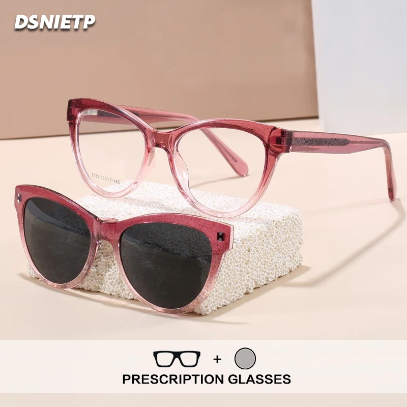 ISLINO Fashion Magnet Clip On Reading Glasses Women Cat Eye Myopia Prescription Glasses 2 In 1 Polarized Driving Sunglasses
