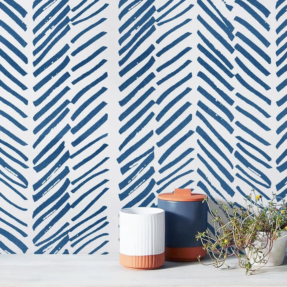 

17.7""×394"" Peel And Sti Wallpaper Striped Wallpaper Line Contact Paper Deep Blue And White Wallpaper Modern Self Adhesive