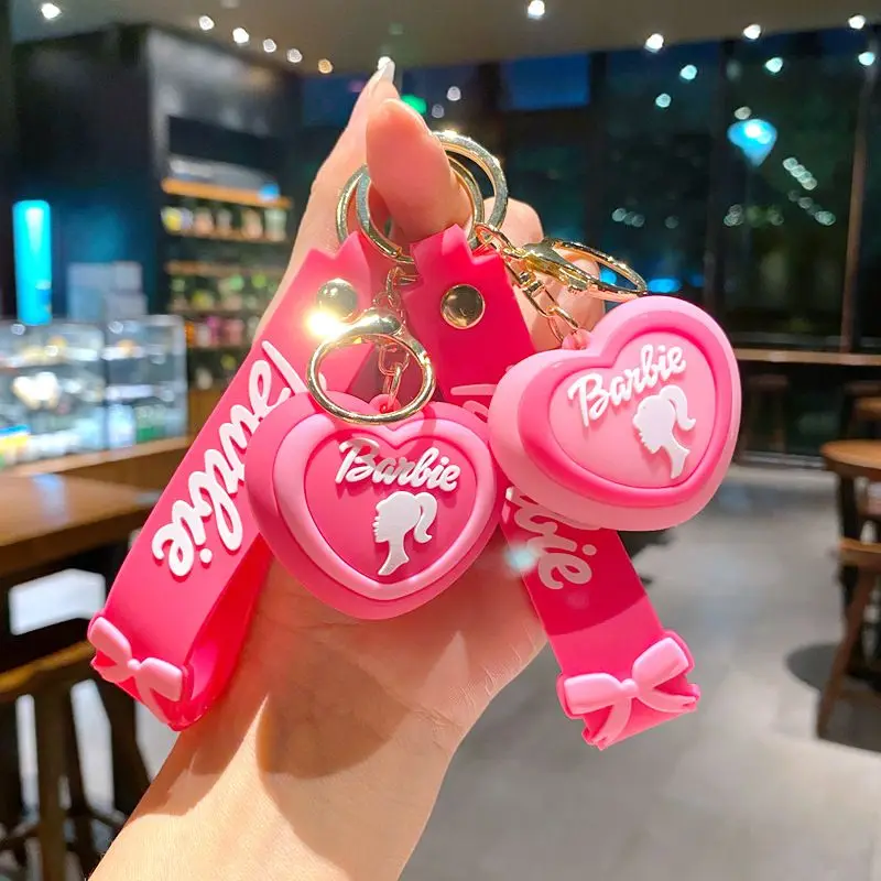 

Barbie Cartoon Pvc Keychains Pink Barbie Figure Love Heart Pendant Key Chains Women Bag Car Key Holder Keyrins Accessories Gifts