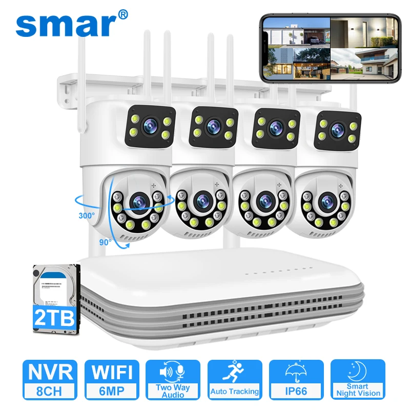 

Smar 6MP Dual Lens IP Cameras Wireless CCTV system 8CH NVR Two Way Audio Outdoor PTZ WIFI Security Camera Video Surveillance Kit