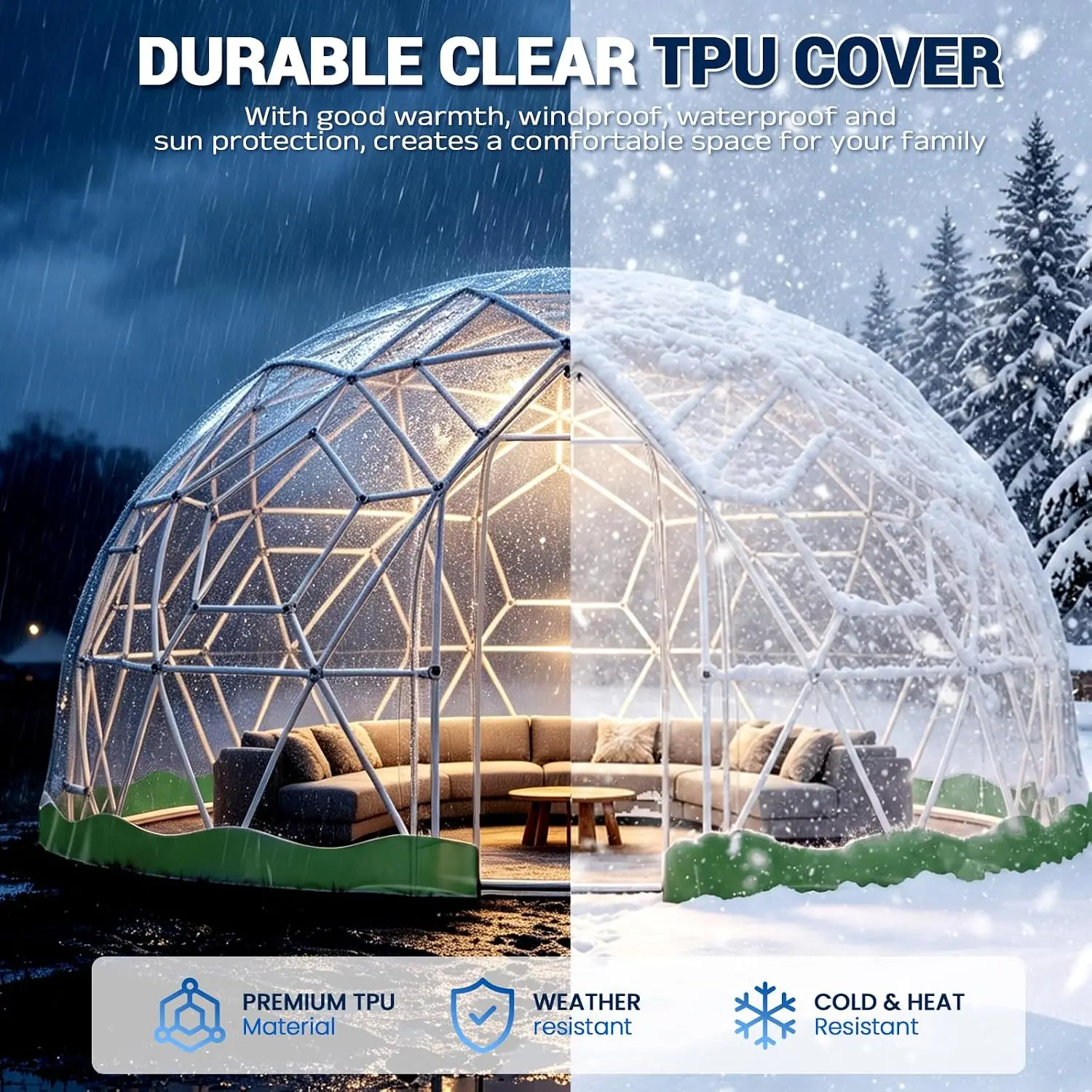 10.5FT Garden Dome Tent, Geodesic Dome Greenhouse with TPU Clear Cover, Upgraded 1.5MM Thick PC Frame Tubes,Waterproof Garden