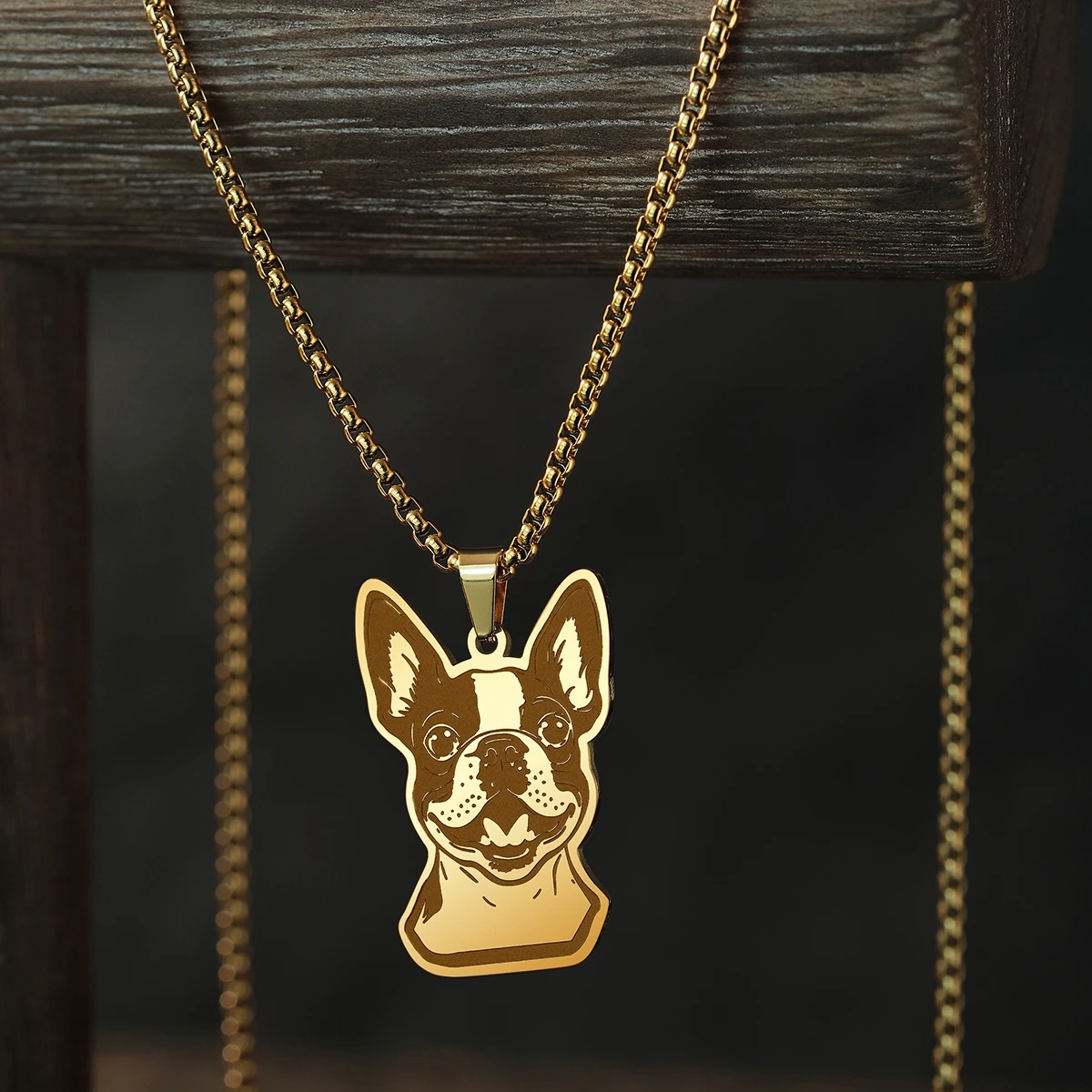 Kinitial Handmade Boston Terrier Pendant Necklace For Women Men Stainless Steel Choker Lovely Dog Animal Necklace