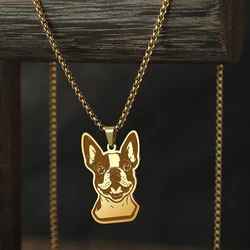 Kinitial Handmade Boston Terrier Pendant Necklace For Women Men Stainless Steel Choker Lovely Dog Animal Necklace