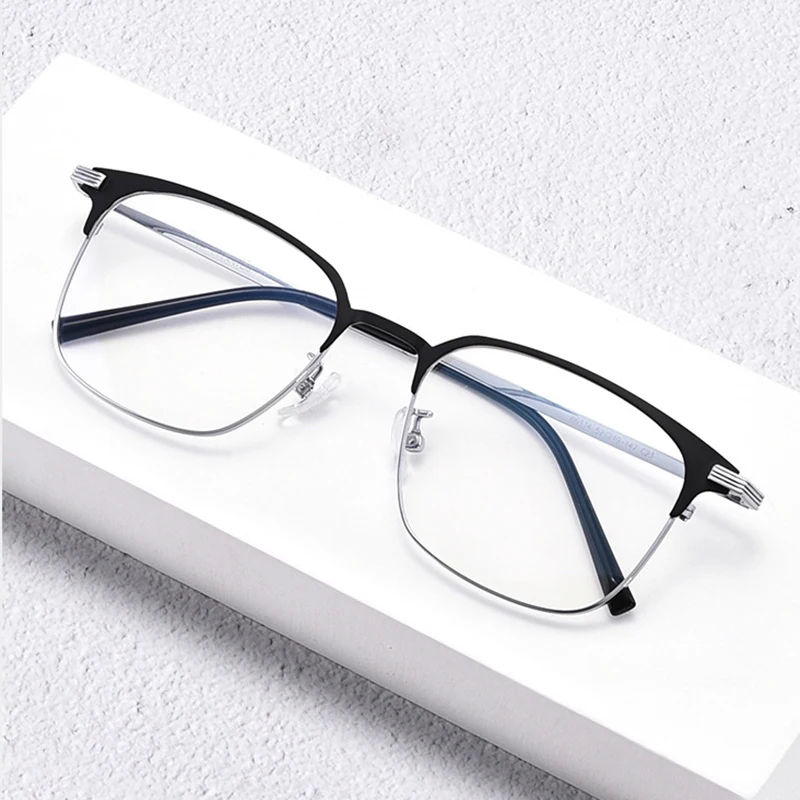 Fashion Men Business Ultralight Titanium Browline Anti Blue Light Reading Glasses Magnifier Male Hyperopia Prescription Gafas