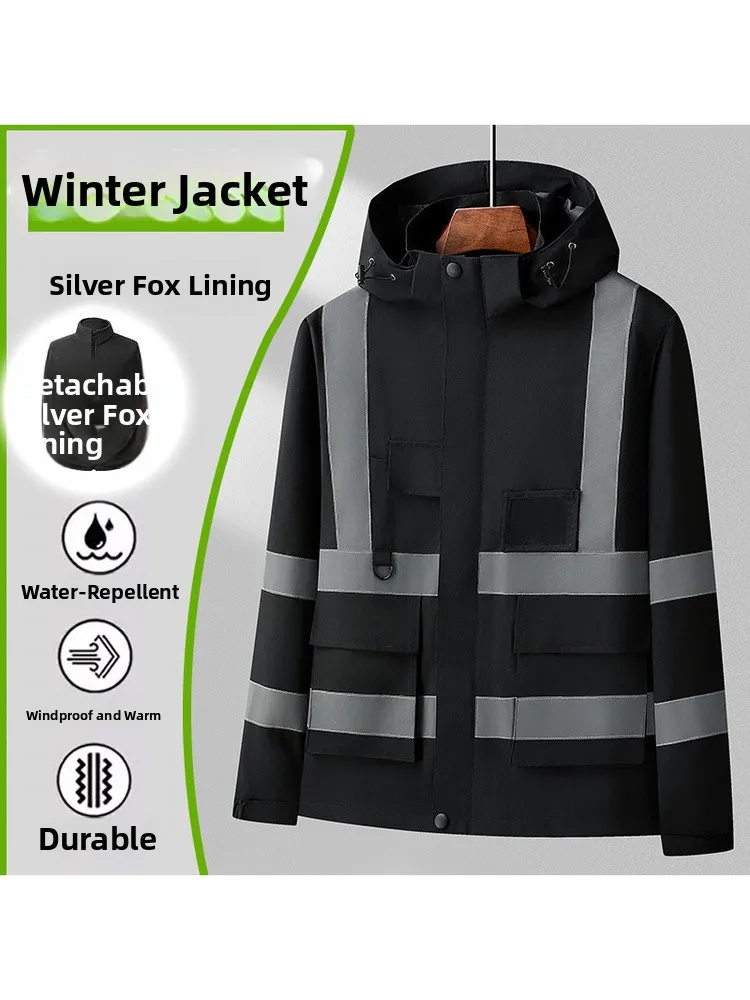 

Мужская зимняя куртка-пуховик с отражающим серебристым покрытием, на меховой подкладке, утепленная, со съемной внутренней частью из полиэфирного волокна, для делового и повседневного стиля