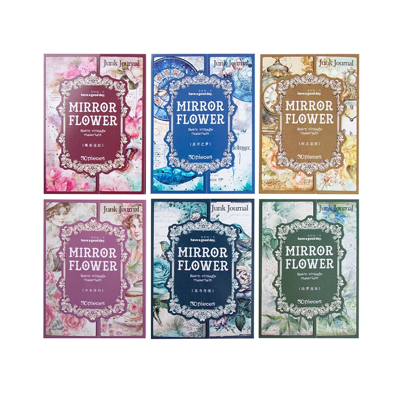 30Sheets Material Mirror Flower Edge Writing Retro Handbook Diary Base Paper Notebooks Decoration Scrapbook 180*118MM
