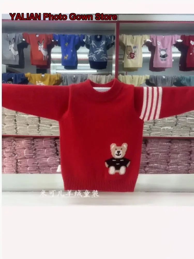Kids Cashmere Sweater Boys Girls Autumn Winter Chic Pullover Solid Color Fleece Lined Warm Base Layer Top
