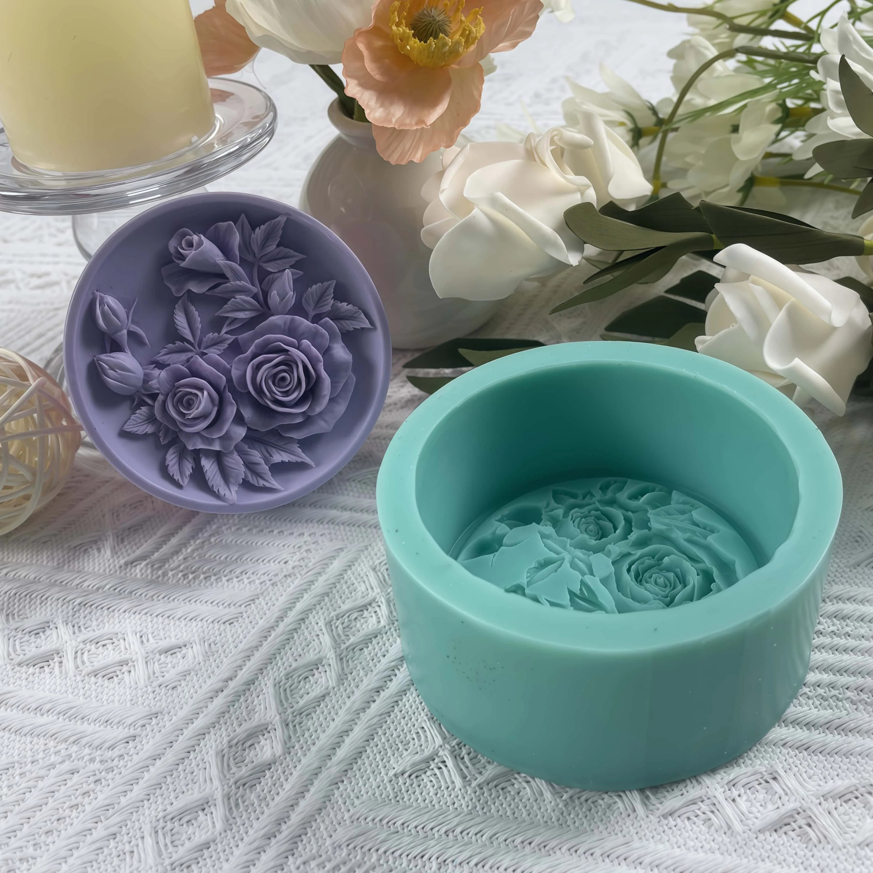 3D Rose Handmade Silicone Soap Molds, Round Flower, Natural Organic Soap Making Mold