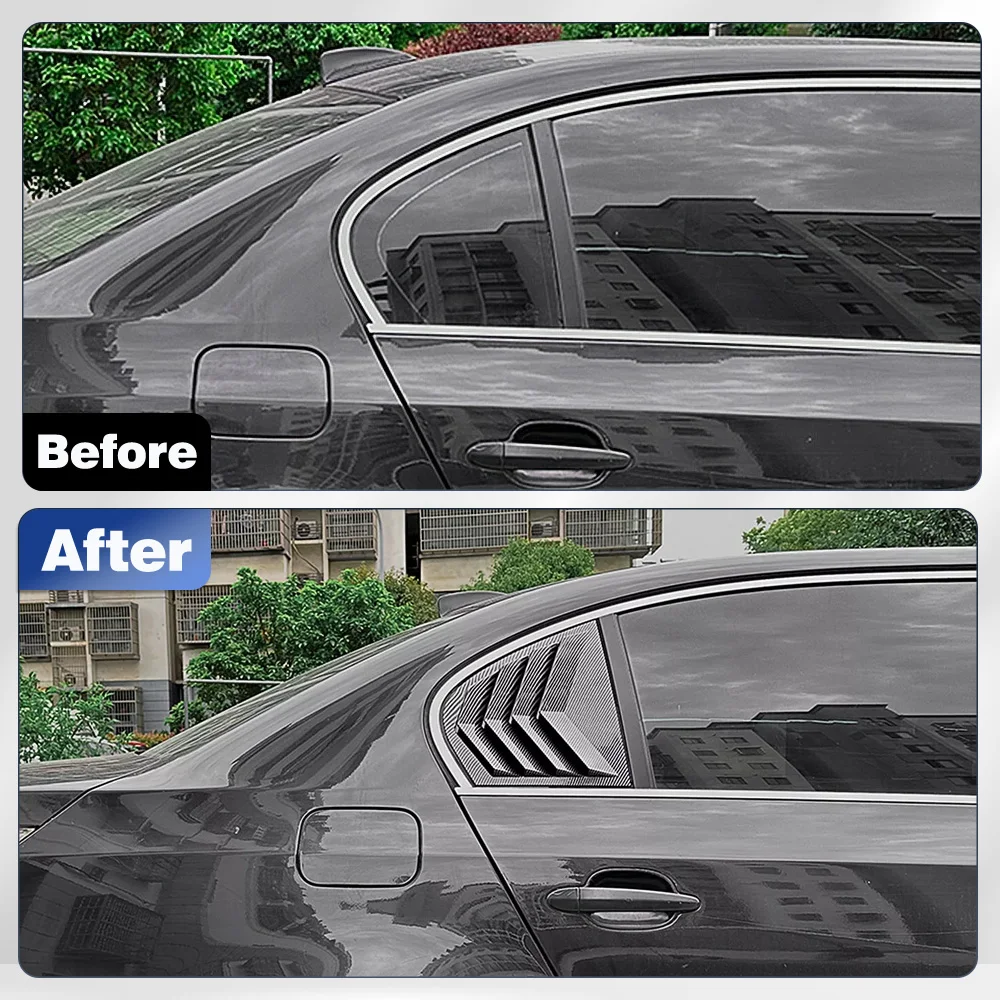2Pcs Car Rear Window Side Louver Shutter Cover Vent Scoop Blinds Trim Spoiler For BMW 5 Series E60 E61 2004 2005 2006 2007-2010 view 4