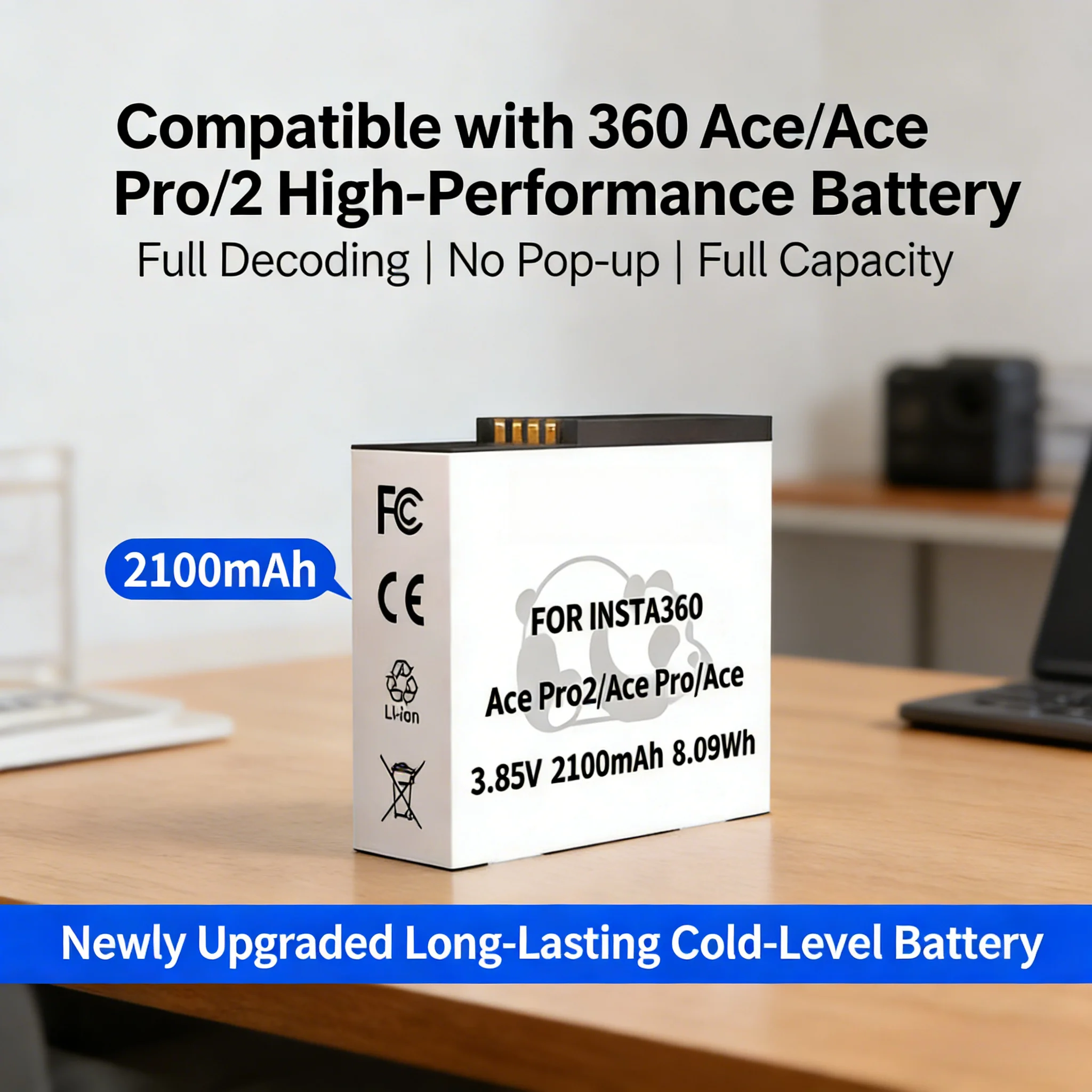 2100mAh Cold-Polar Battery & Charger for Insta360 Ace/Ace Pro/Ace Pro 2 Action Camera - Extended Life Replacement Power Kit