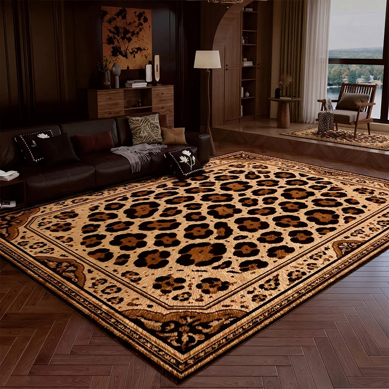 Living Room Rug Anti-slip Stain-resistant Floor Mat Comfortable Loop Pile TPR Carpet Retro Leopard Print Rug Home Decor Carpets