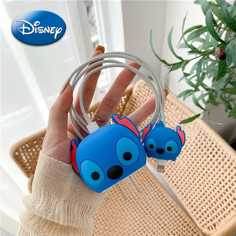 Disney Cartoon Stitch Mickey Mouse Silicone Protector Case for IPhone Charger Cable Data Line Head Protection Cover Accessories