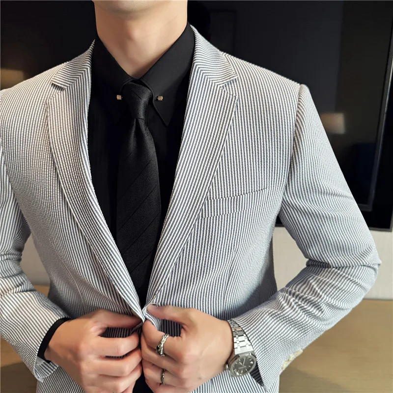 

Brand Clothing Plaid Casual Blazer for Men One Piece Suit Jacket with Slit Slim Fit Male Coat Fashion in Stock Tuxedo 3XL-M