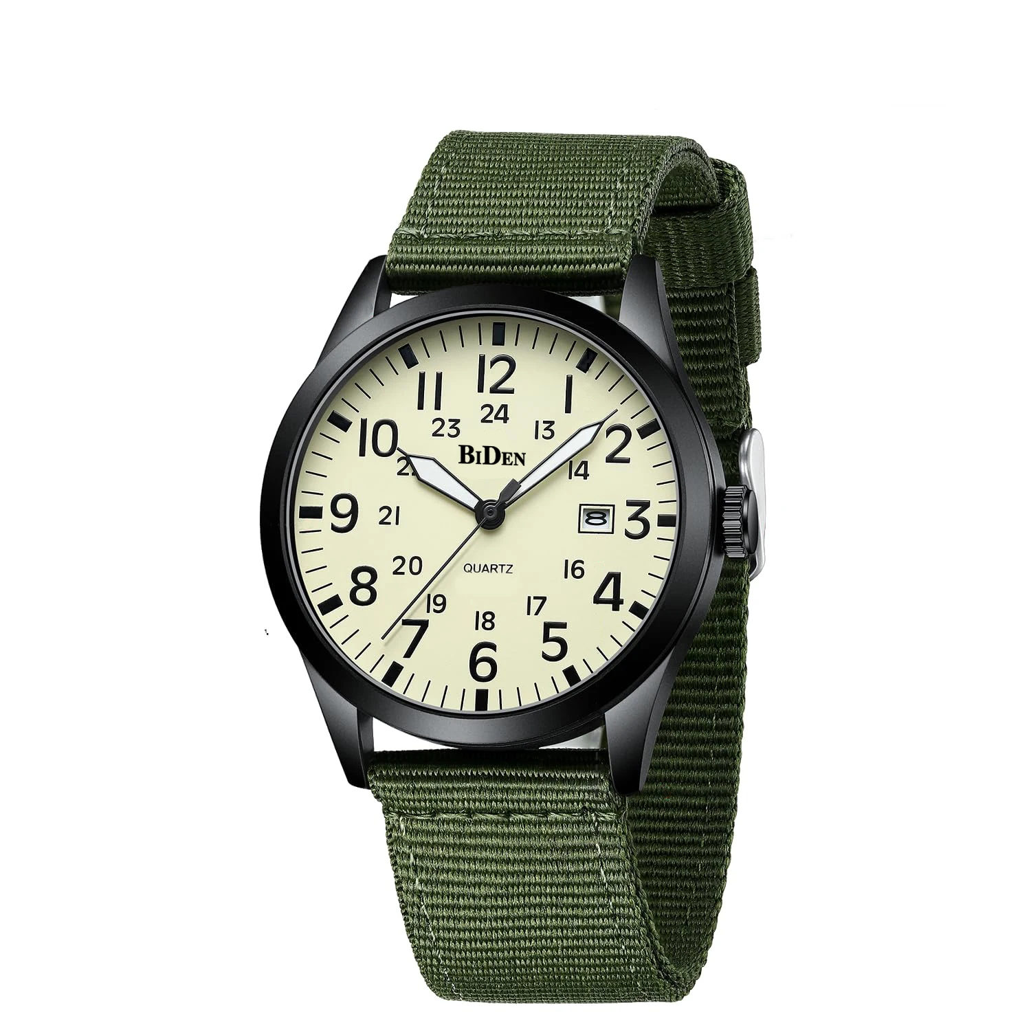 BIDEN Men's Watch Selection Simple Nylon Strap Calendar Waterproof Quartz Men's Clock Comes with Exquisite Watch Box