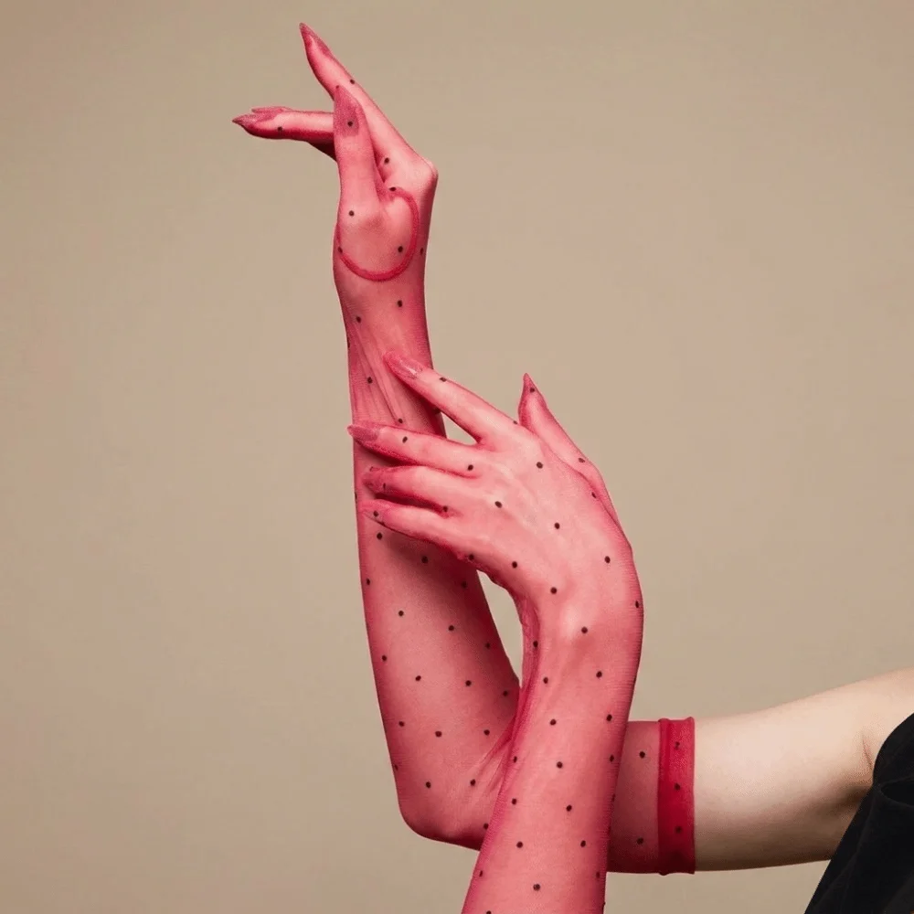 Fashion Polka Dot Five Finger Gloves Oil Shiny Ultra-thin Long Gloves Tight Stretchy Sun Protection Gloves Fashion Accessories