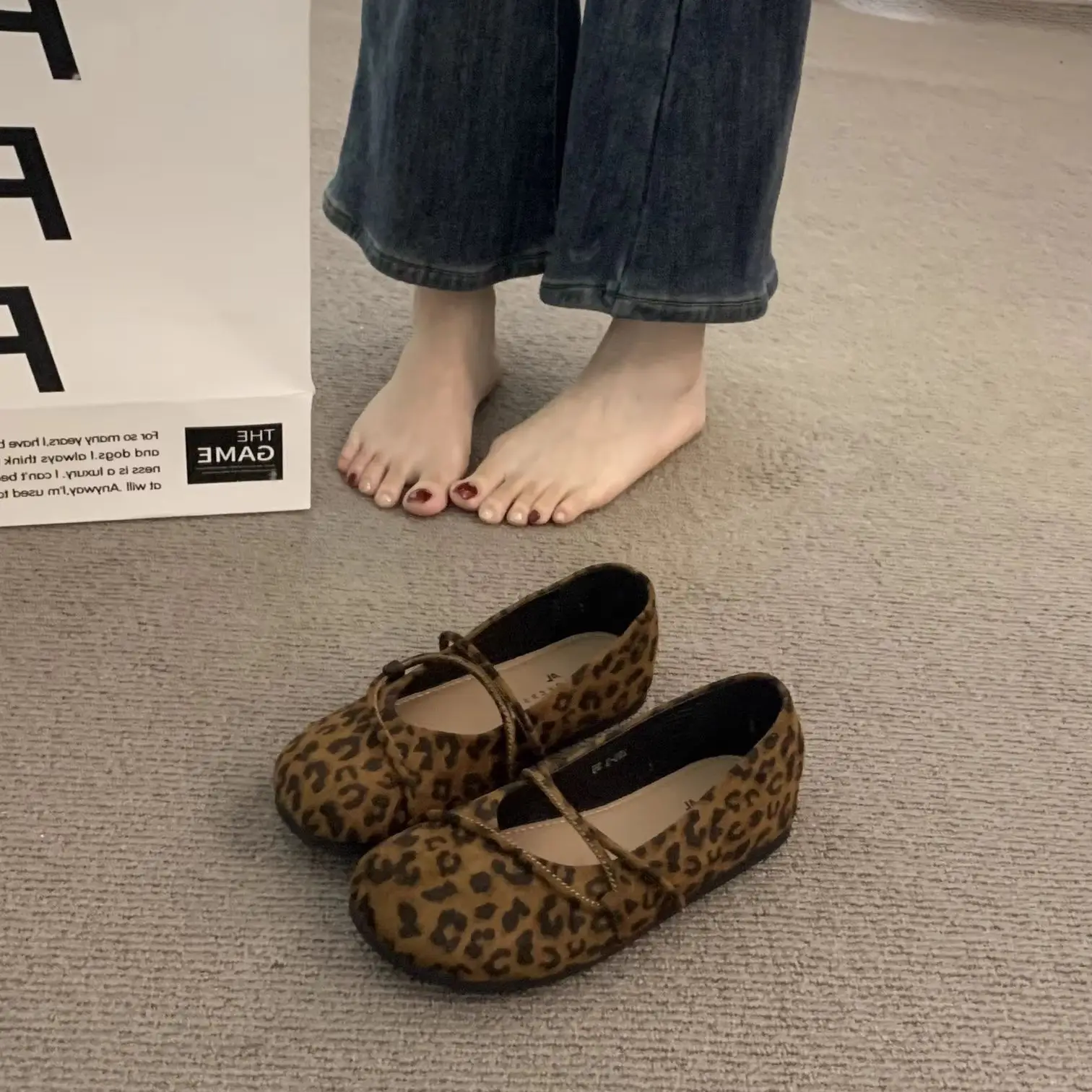 Woman Fashion Leopard Print Flat Shoes Round Toe Shallow Mouth Single Shoes 2025 Spring Outdoor Comfort Soft Sole Ballet Shoes