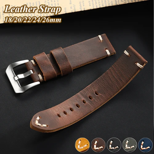 Correa de reloj de piel de vaca hecha a mano, correa de costura marrón Vintage de 18mm, 20mm, 22mm, 24mm y 26mm para pulsera de hombre Panerai PAM111 441