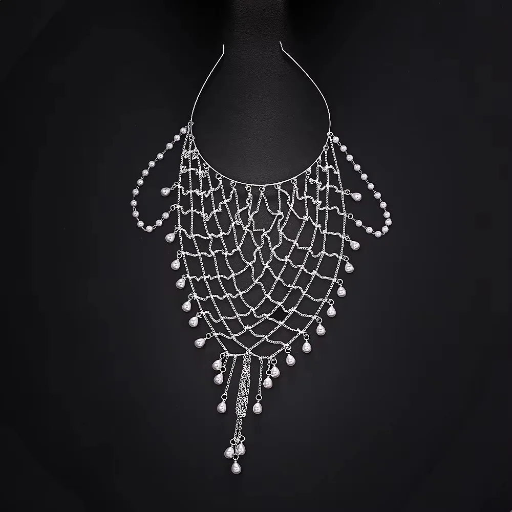 Trendy Handmade Pearl Hair Chain Layered Draped Chain Head Jewelry Elegant Comfortable To Wear Beaded Tassel Hair Net Wedding
