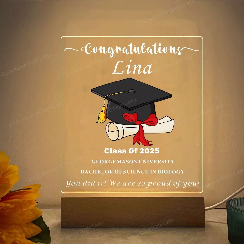 Personalized Graduation Gift LED Wood Light Stand Plaque Seniors Graduate High School College Grad Gift PHD Graduation Gift Lamp