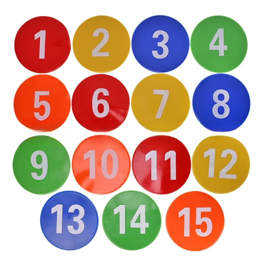 Sports Number Spots Marker 1 to 15 Carpet Number Spot Markers with 5 Bright Color for Soccer Training