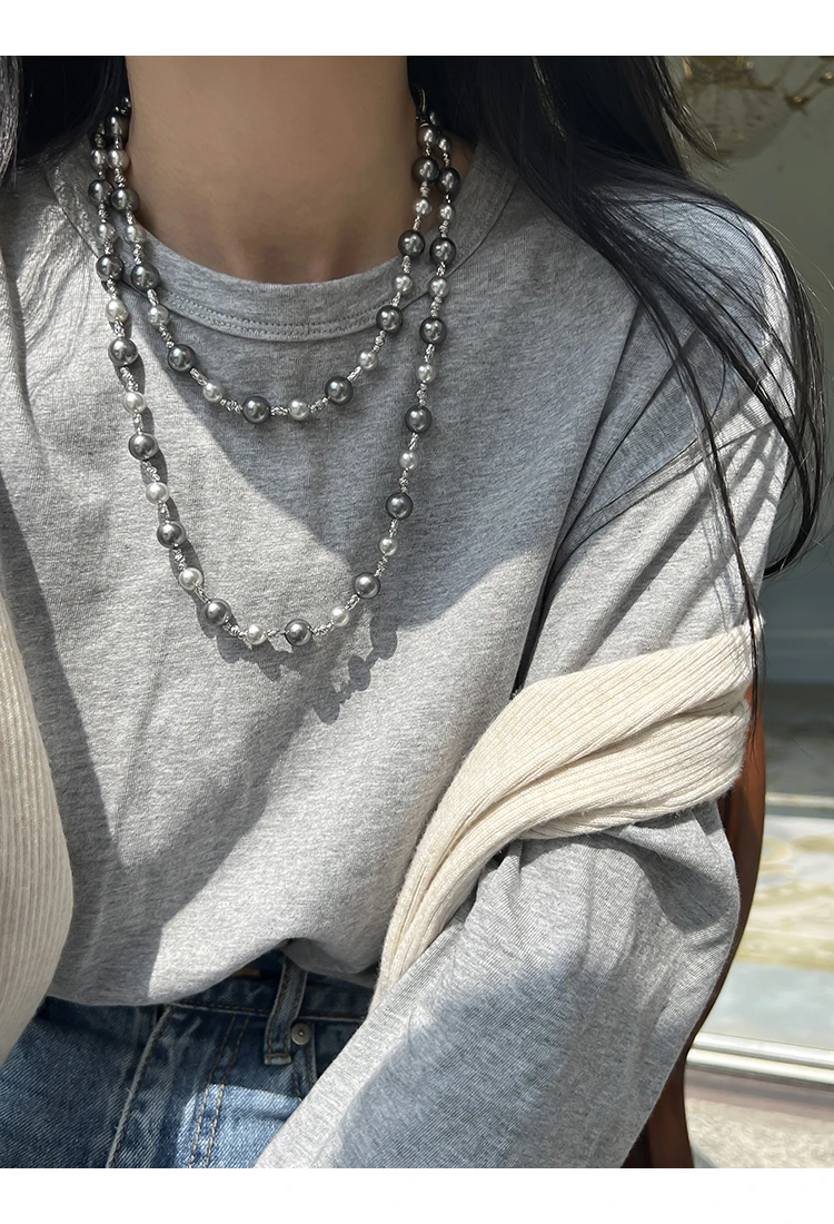 Yessy Vee Women Mix Color Pearl Necklace Star Brand Tahiti Dark Gray Pearl Top Quality Necklaces Luxury Sweater Chain NewArrival