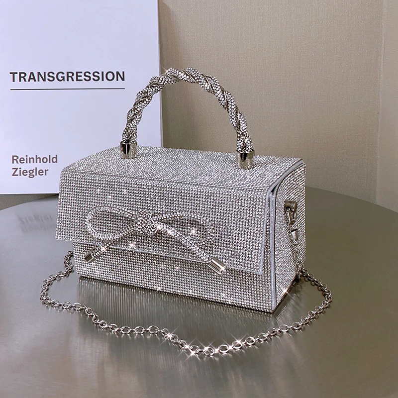 

Handbags for Women 2025 New Gold Luxury Designer Brand Box Evening Bags Shiny Rhinestone Purse And Handbag Clutch Bag Silver