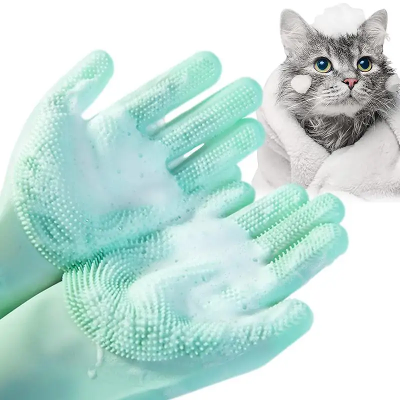 Pet Grooming Gloves Dog Bath Gloves Hair Removal Gloves Massage Particles Cat Hair Remover Five Finger Design for Small Pets