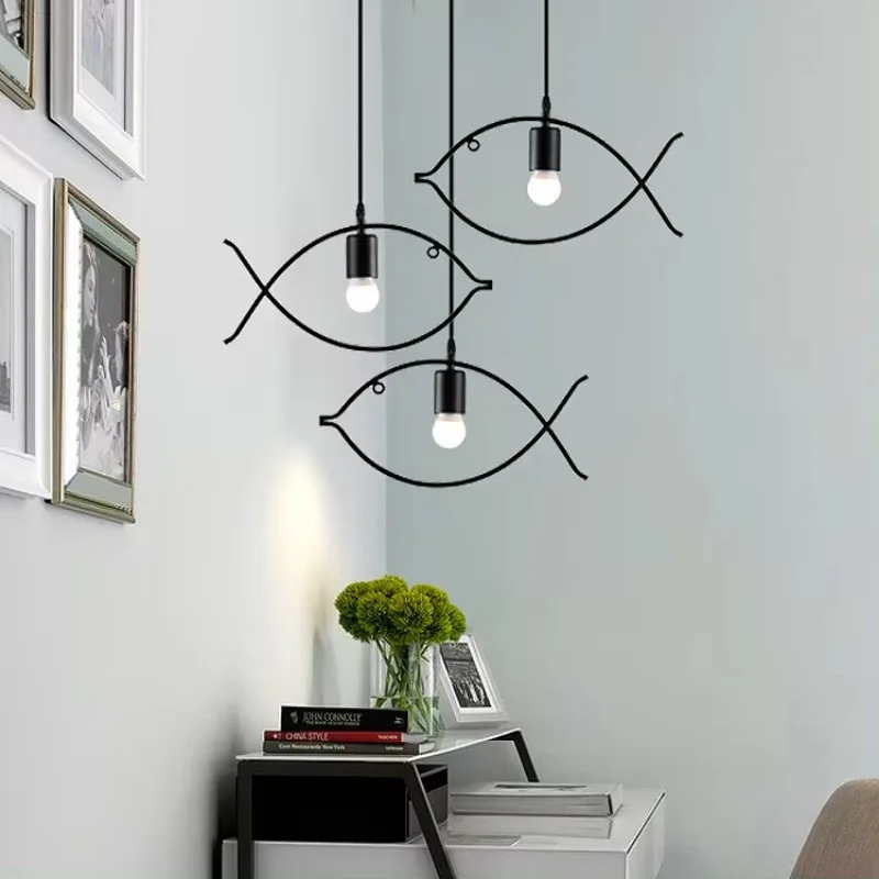 Ferro único peixe cabeça em forma de lâmpada pingente, LED casa iluminação quarto, mais recente estilo industrial, personalidade criativa, moderno simples, mais recente