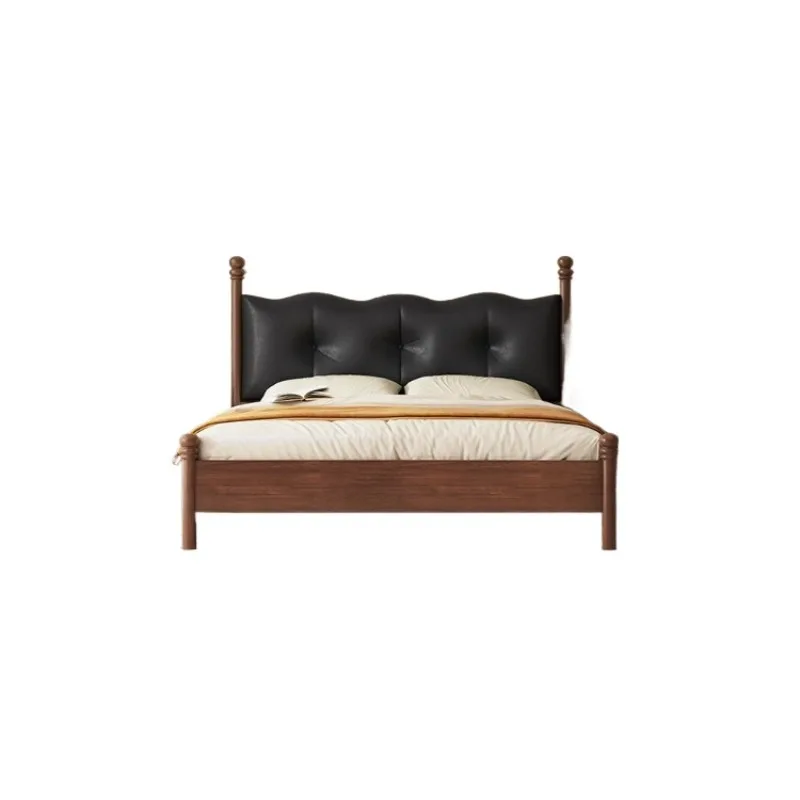 Medieval style solid wood bed, French retro double 1.5 meters 1.8 meters American soft bag simple modern master bedroom bed