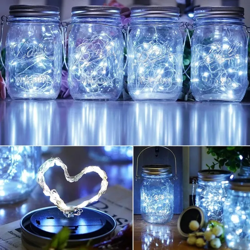 Solar Powered Mason Jar Lid Lights, 20LED Waterproof Hanging Outdoor Fairy Lights for Yard Garden Porch Patio Backyard  Gift