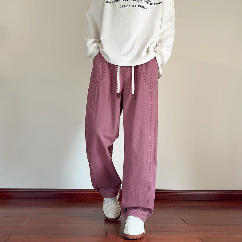 Spring autumn Men's fashion Knitted pants Comfortmen trousers casual trousers wide-leg trousers oversized straight-leg trousers