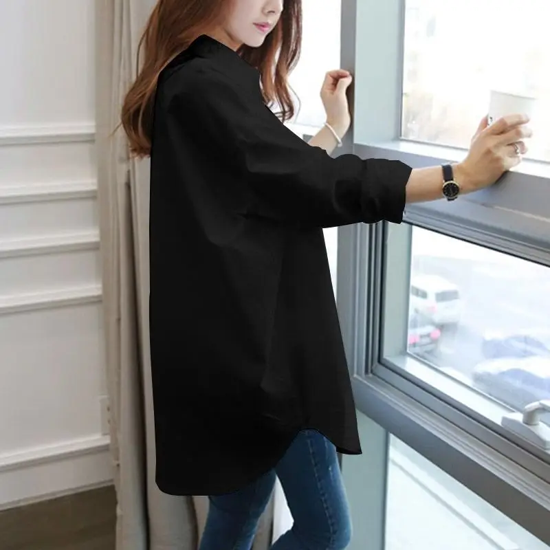 Fashion Lapel Button Long Sleeve Solid Color Shirts Female Clothing 2024 Autumn New Loose All-match Tops Casual Blouses