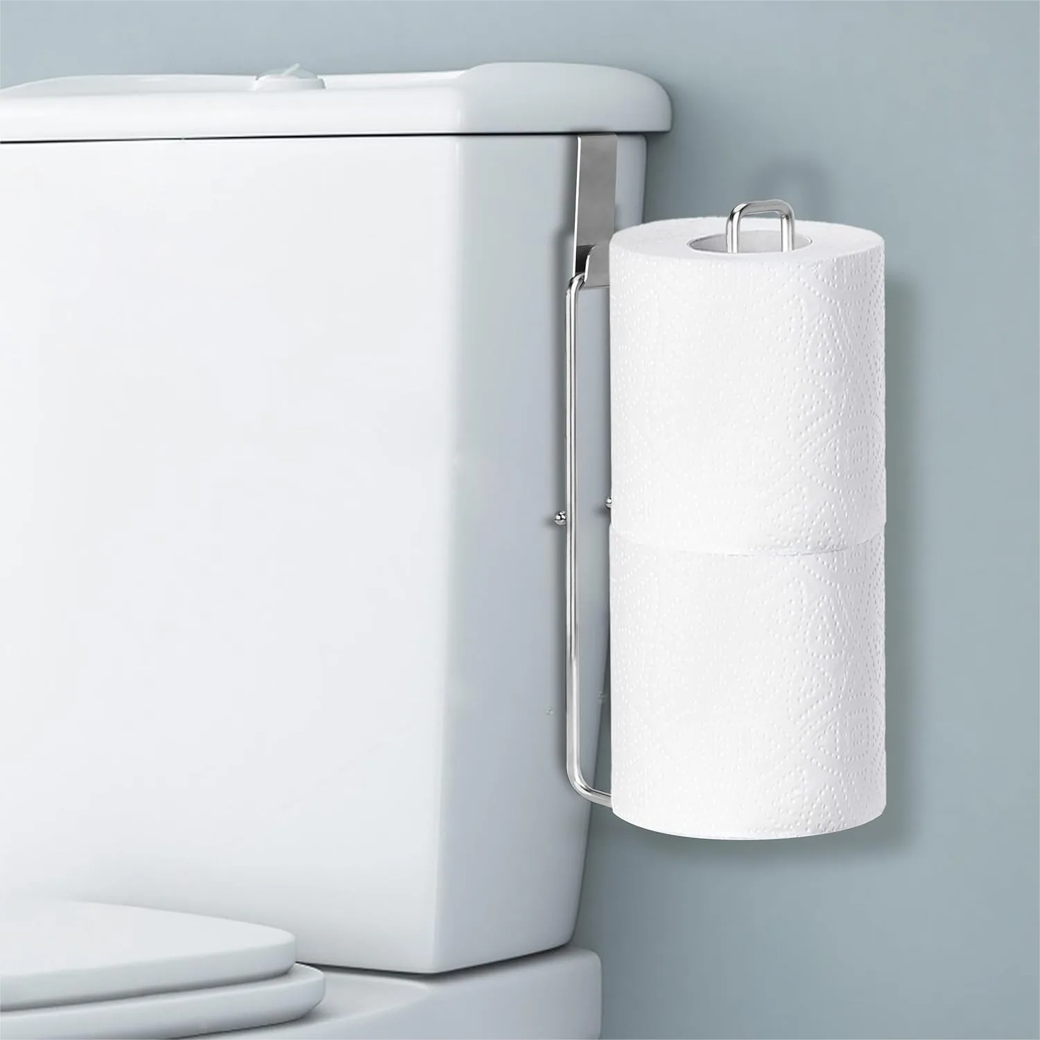 

Bathroom Toilet Paper Holder with Storage for 2 Rolls, Over the Tank or Wall Mount, Small Restroom Organizer, Adhesive Mount