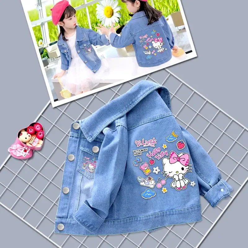 Fashion Baby Girls Hello Kitty Kuromi Denim Jacket Coat Spring Autumn Children Outerwear Kids Cotton Clothes for 2-7 Years