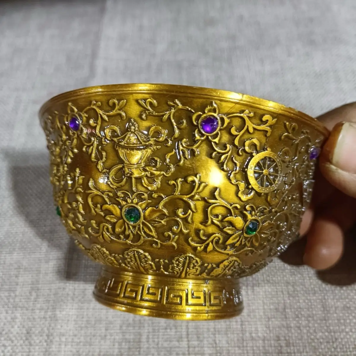 gemstones, rare gold bowls, Qing Dynasty ancient copper gilt Qianlong flowers bloom and rich ornaments, copper bowls, lu