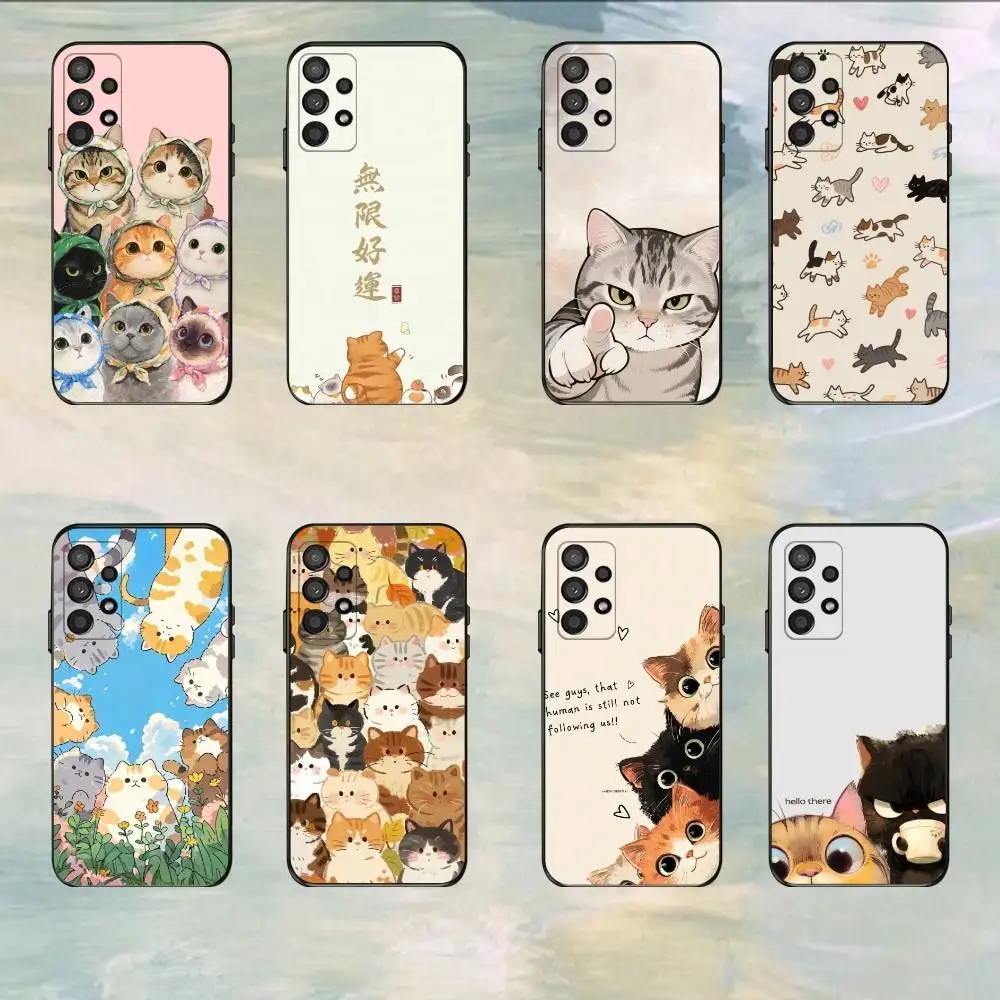 

Cute Popular Coffee Cat Cartoon Phone Case For Samsung S25,S24,S21,S22,S23,S30,Ultra,S20,Plus,Fe,Lite,5G Black Cover