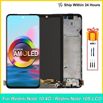 레드미 노트 10 용 AMOLED LCD 터치 스크린, 샤오미 M2101K7AG 레드미 노트 10S LCD M2101K7AI, 4G 디스플레이, 최고 6.43 인치