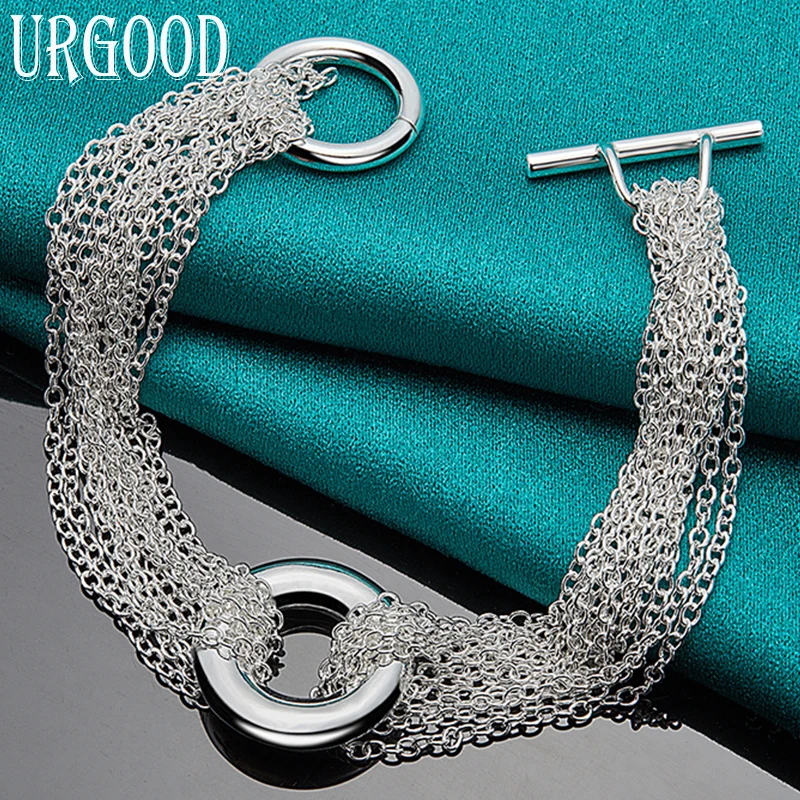 

925 Sterling Silver Multi-chain Round O Bracelet For Women Men Party Engagement Wedding Fashion Jewelry