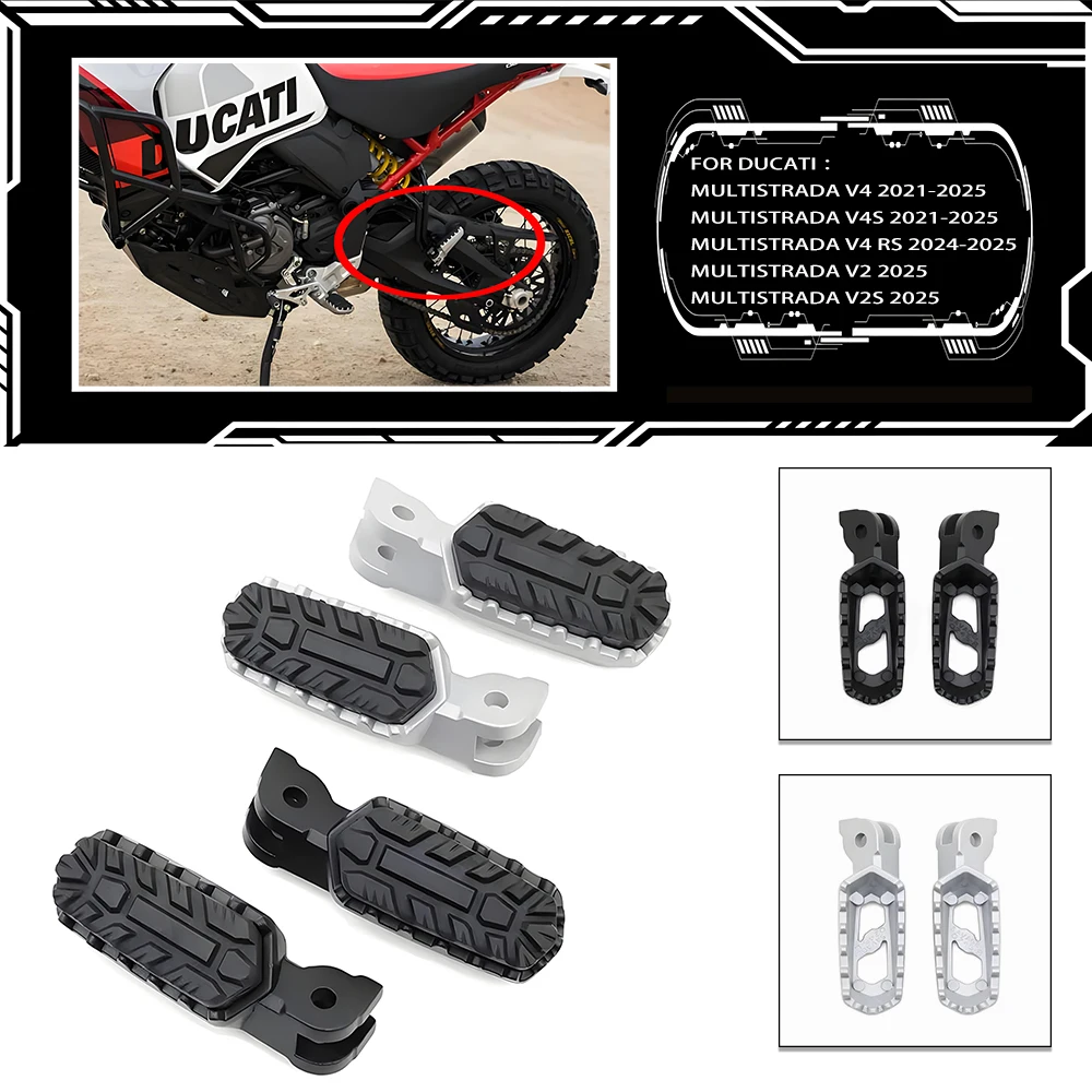 Front and rear motorcycle foot pegs are suitable for Ducati Multistrada V2/V2S, V4/V4S/RS/Pikes Peak/Rally, compatible with22-25