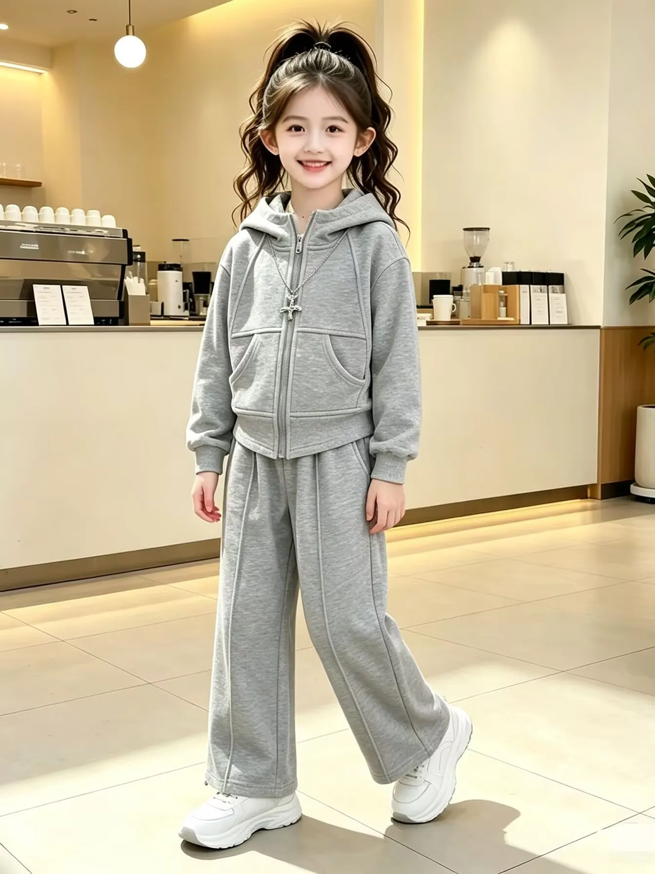 Girls Casual Hooded Zipper Top Bottoms Set Autumn Fashionable Two-Piece Suit Little Girl Stylish Outfit School Uniform Altern...