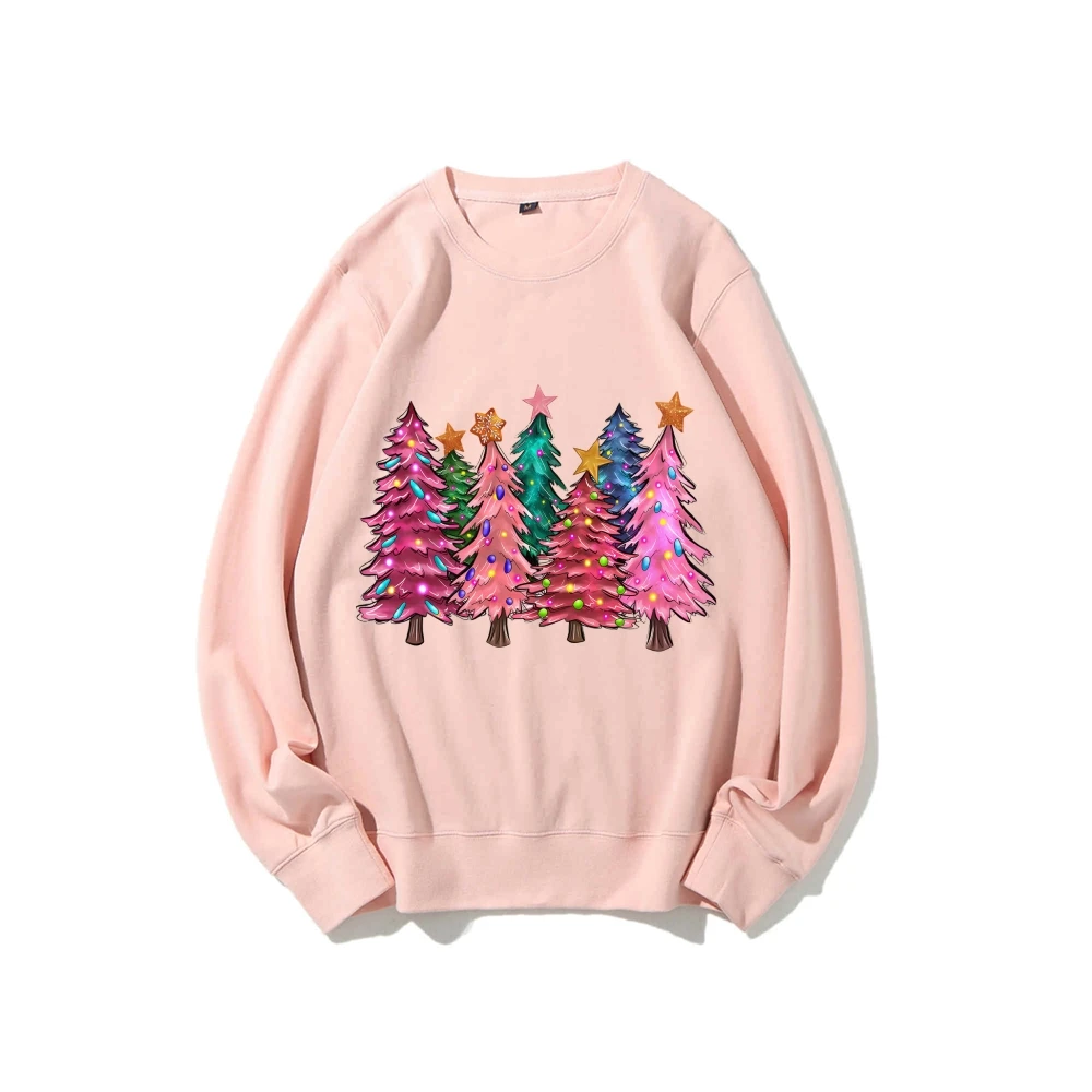 Pink Christmas Tree Sweatshirt Christmas Trees Jumper Family Matching Xmas Sweatshirt Holiday Gifts Hoodie Women’s Sweatshirt