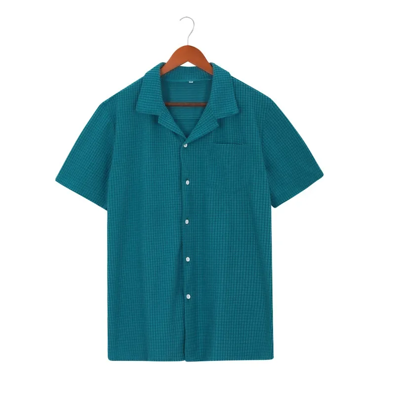 2025 Summer New Fashion Men's Casual Trendy Loose Short Sleeve Turn-down Collar Single-breasted Simple Shirts Male American Tops