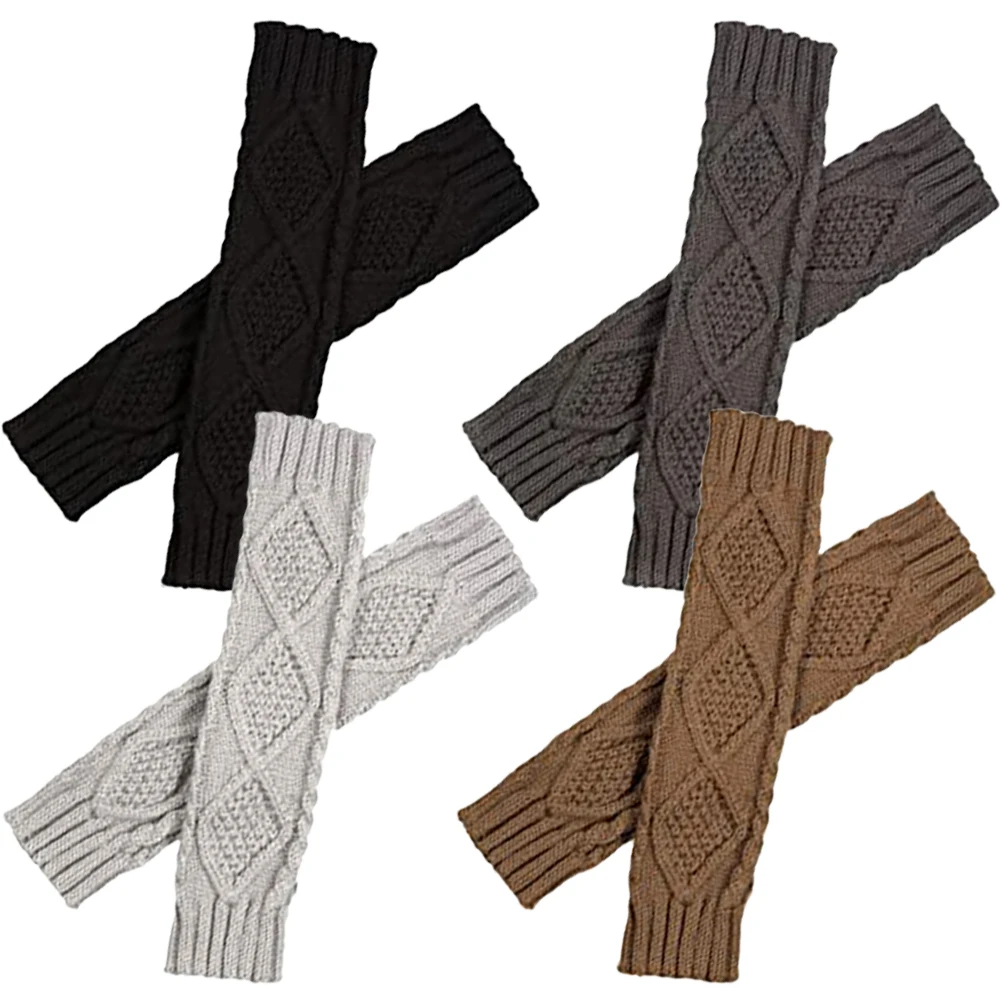 

4 Pairs Winter Warm Arm Sleeves Knitted Long Half Finger Gloves Decorative Cover Polyester Comfortable Durable Use