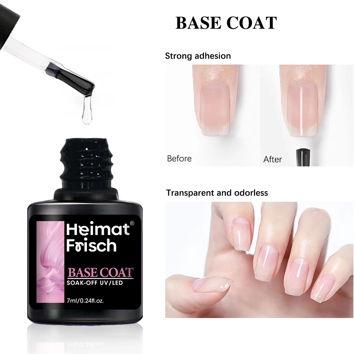 Heimat Frisch 3-pack: base coat + top coat + matte top coat. A multi-functional gel nail polish, 7ml per bottle.