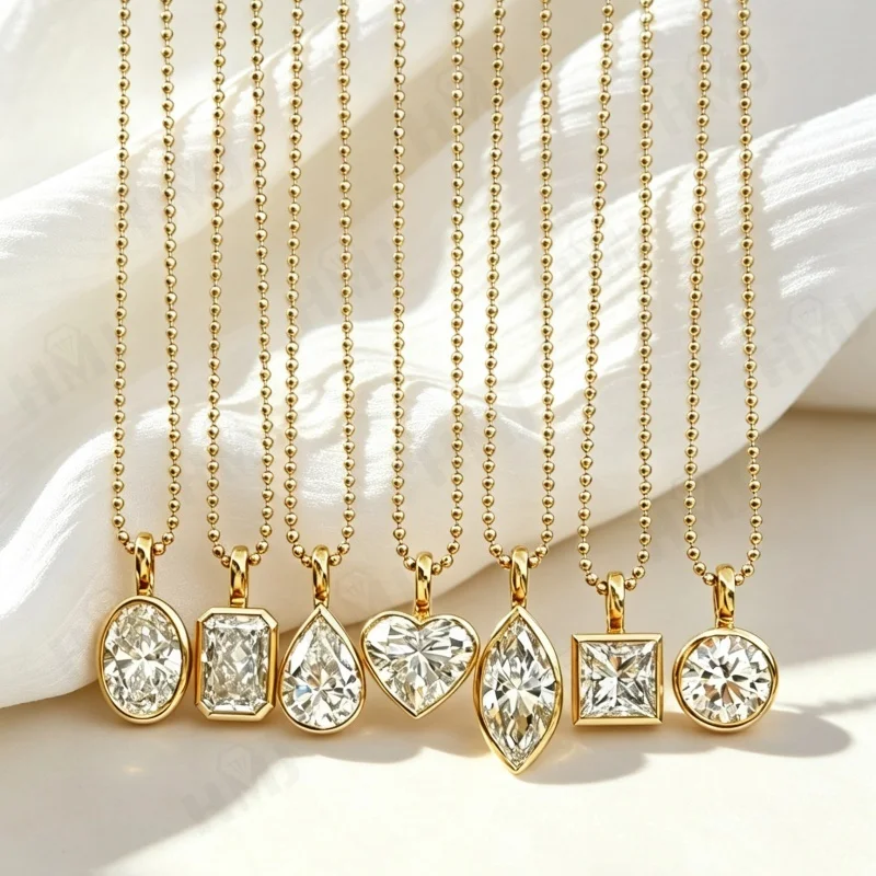 2ct Diamond Pendant Necklace Bead Chain Oval Cut Real 14K 18K Gold Charms Simple Classical for Women Fine Jewelry Gift Party