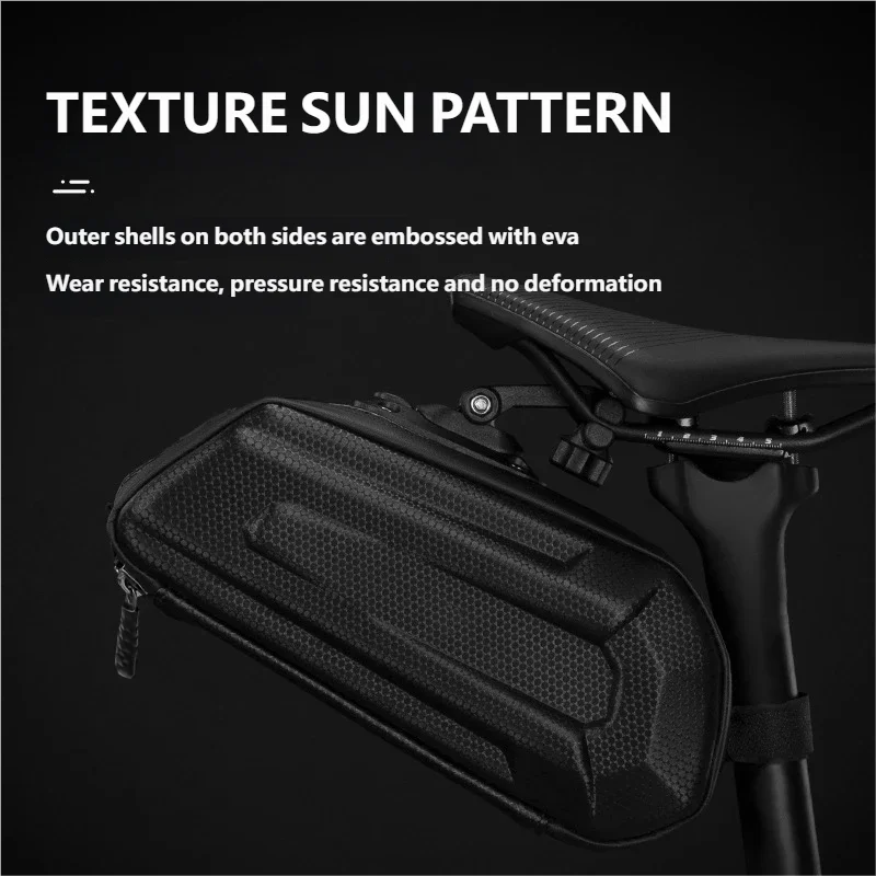 Hard Shell Bike Saddle Bag Carbon Pattern Large Capacity Quick Release Bicycle Seat Tail Bag with Double Zipper Tail Light Mount