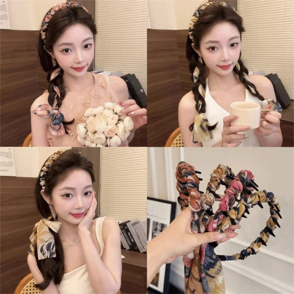 

U Shape Satin Fabric Hair Bands Tooth Comb Adjustable Bow Braided Headbands High Top Headpiece Fabric Ribbon Hair Hoop