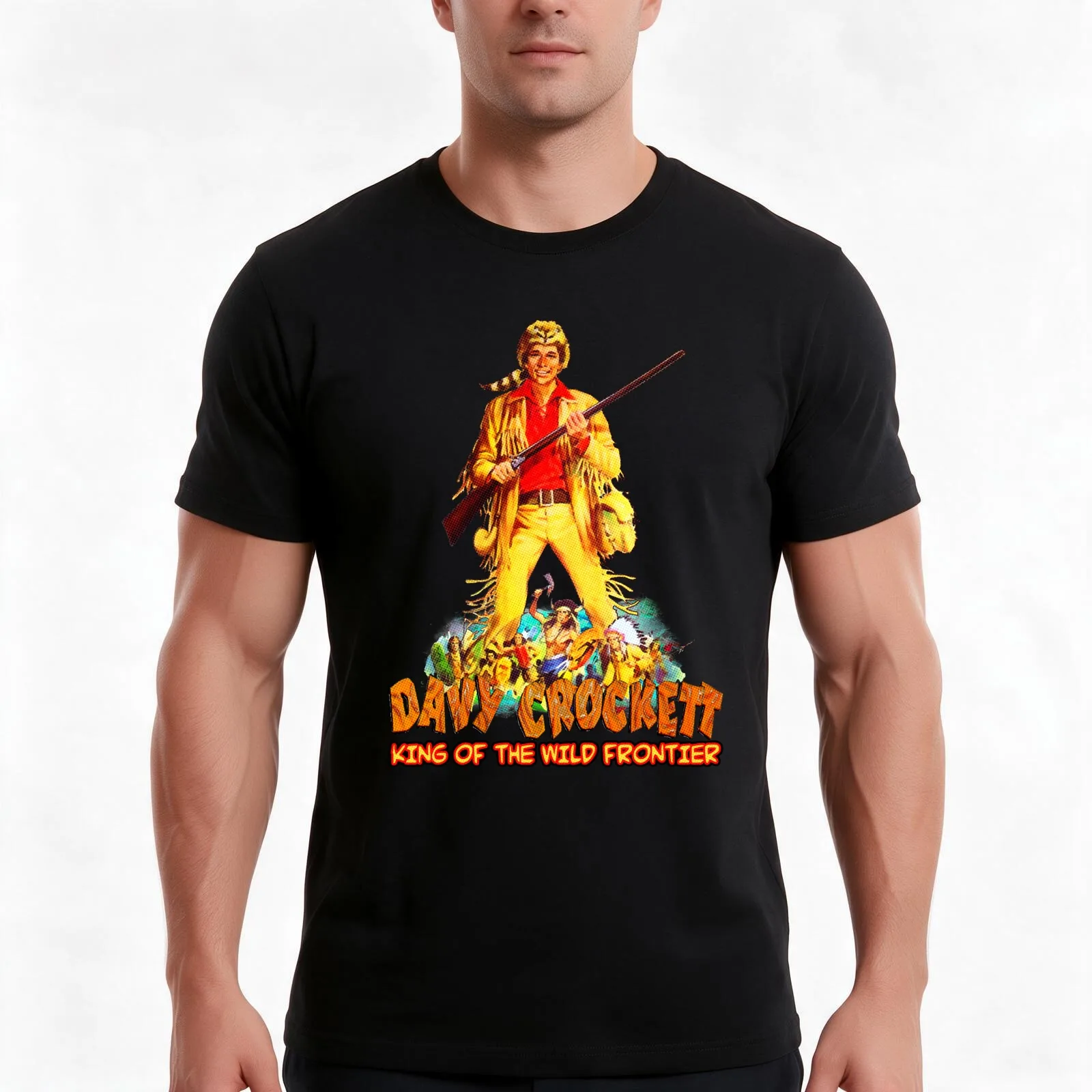 Davy Crockett King of The Wild Frontier -Retro Watercolor Illustration T-Shirt, Summer Casual Cotton Tee, Vintage Graphic Print