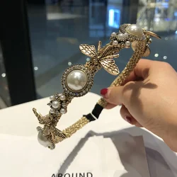 Retro barok Bee Designer opaski Hairband dla kobiet dziewczynki opaska do włosów opaska na głowę kobieta kwiat perła nakrycia głowy akcesoria do włosów